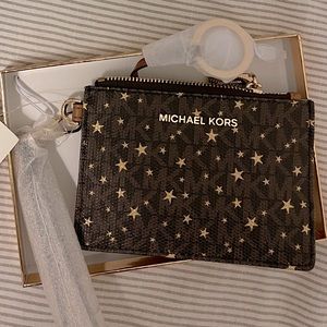 Michael Kors Jet Set Brown Multi Logo & Stars Leather Coin Purse NWT & Box